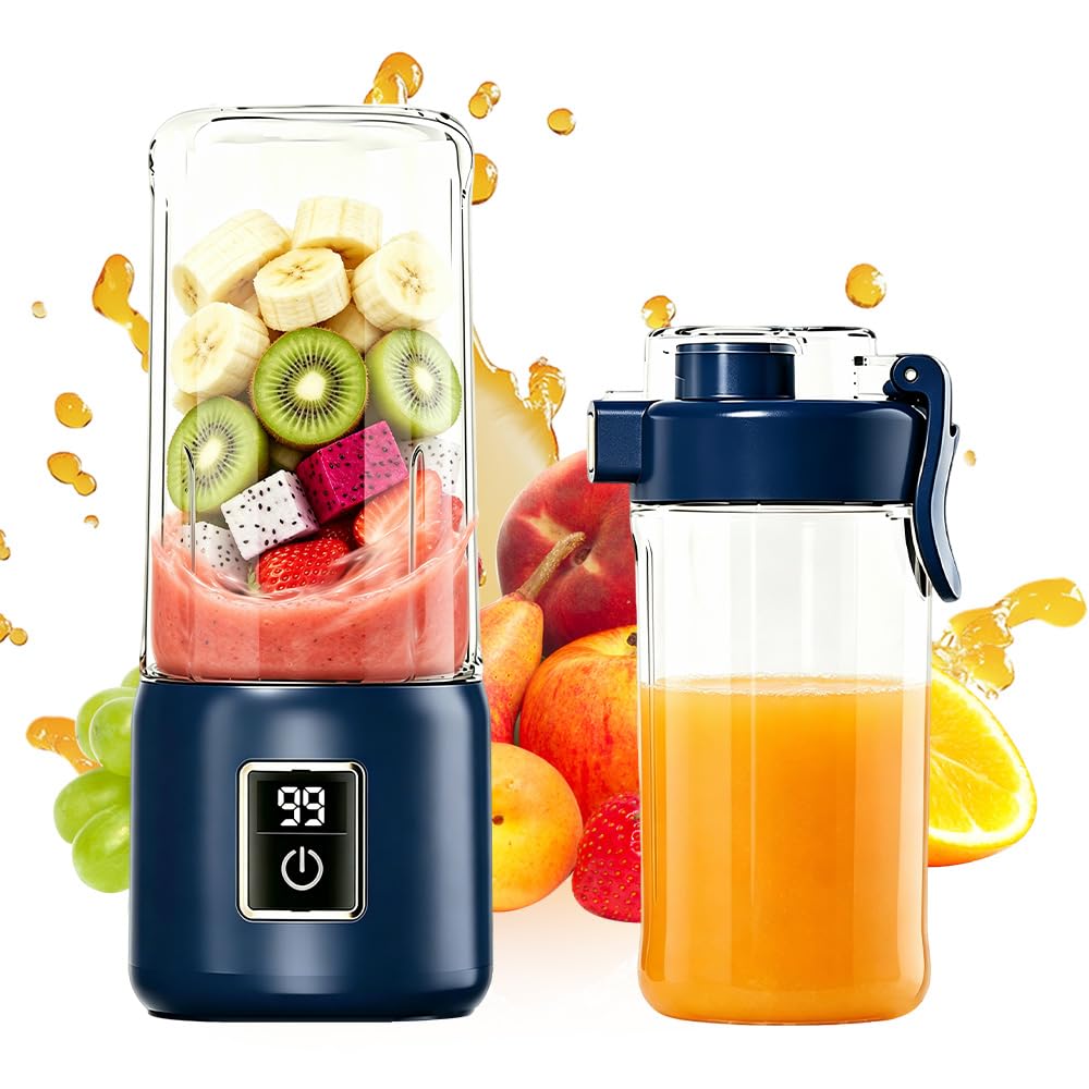 Personal Blender,12 Blades Rechargeable Personal Smoothie Maker, 500ml Mini Juice Blender with Portable Cup, 21000 RPM for Smoothies Juice for Home, Office, Gym, Travel