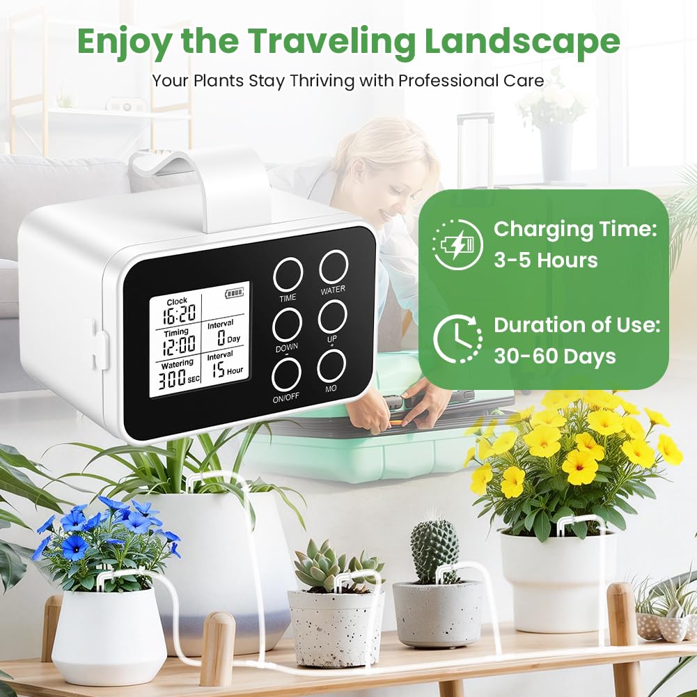 Flintronic Riego Automatico Macetas, Riego por Goteo Automático Recargable para 15 Plantas en Maceta, Sistema de Rie-Go de Interior Rie-Go por Goteo Automati-Co, para Interiores, Jardines y Balcones