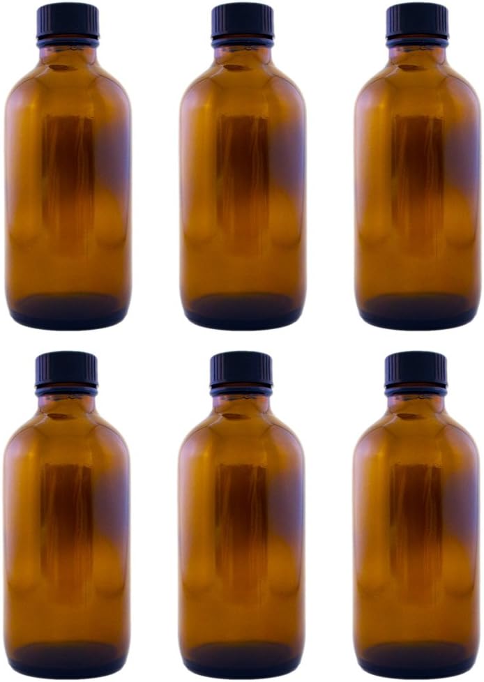 WFMed Amber Glass Bottle 4oz w/Lid (6 pcs)