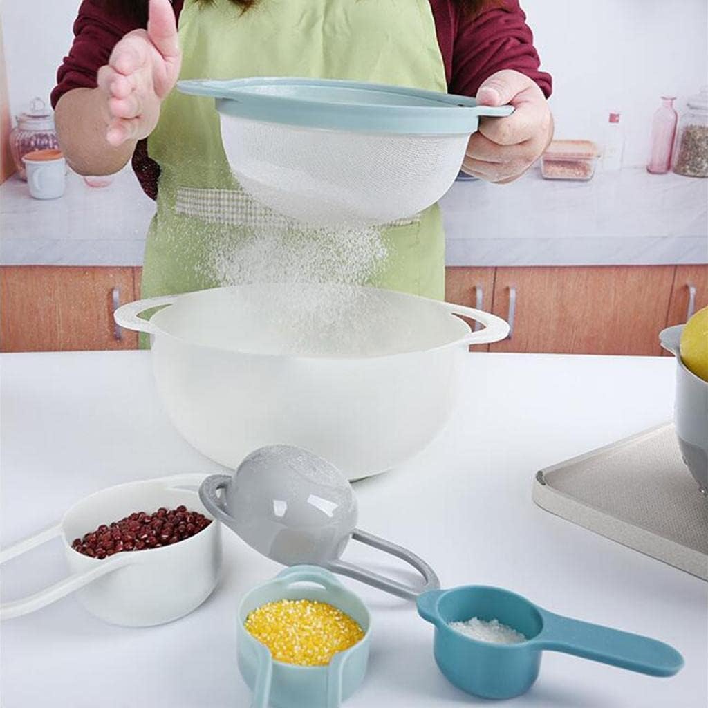 Mixing Bowls Plastic Strainer Bowl Set with Measuring Cups Handle for Washing Vegetables Fruits