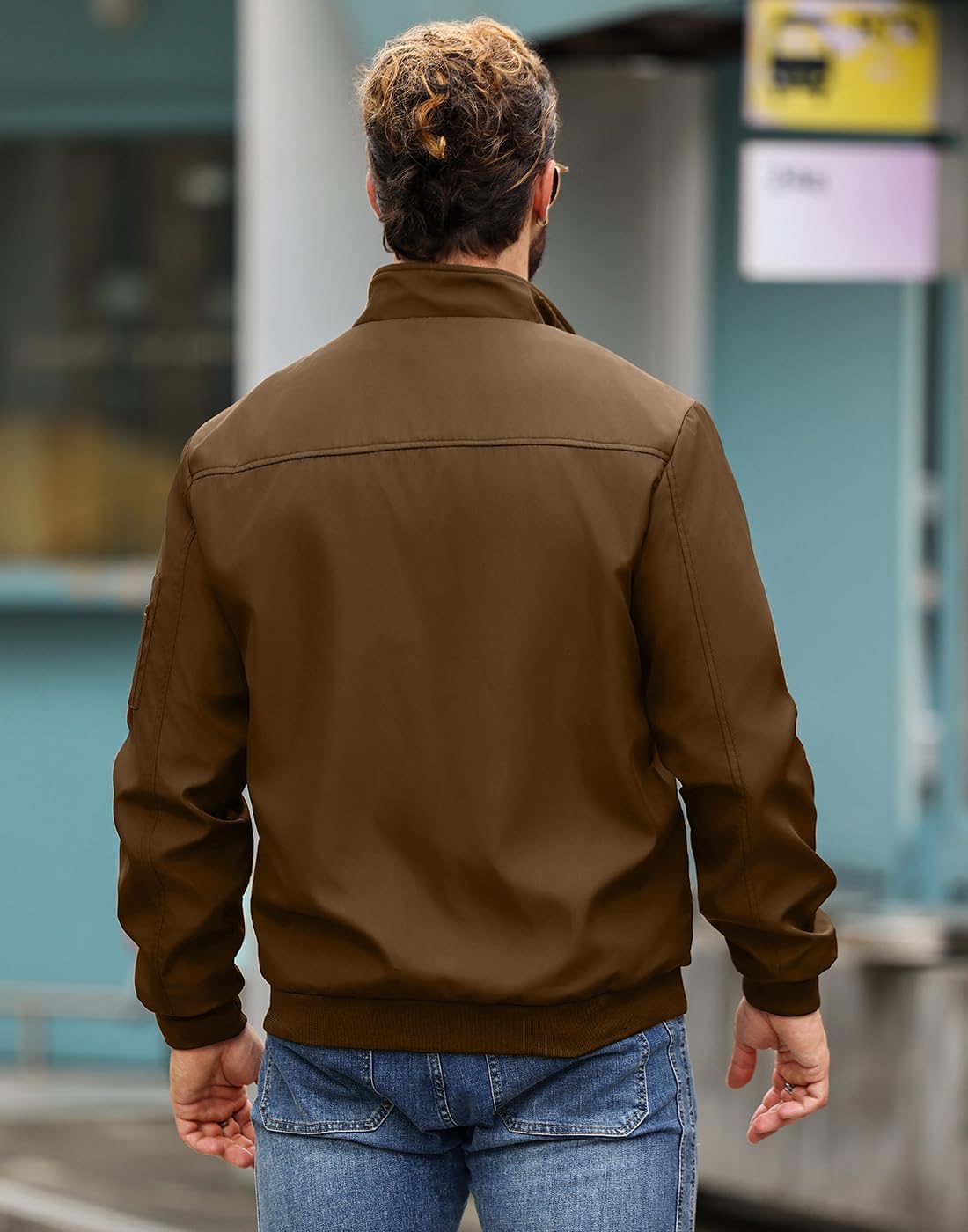 Men's Bomber Jacket Lightweight Casual Windbreaker Jackets Zip Up Coat - Image 3