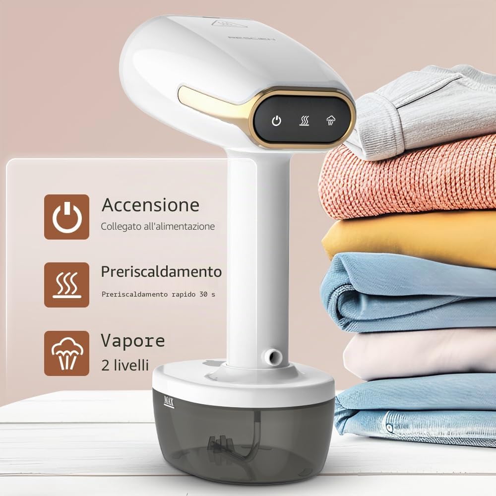 Steamer - Piastra per vapore da 1800 W, 350 ml, 30 g/min Pro vapore, rimozione delle pieghe per vestiti, ferro a vapore in ceramica, antiaderente, per ufficio, casa, viaggi