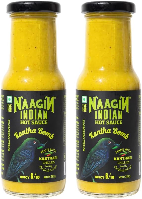 NAAGIN Indian Hot Sauce – Kantha Bomb (Pack of 2, 230g Each) | Medium Spicy Green Chilli Blend | Made with Fresh Vegetables & Premium Kanthari Chillies (Bird’s Eye) | 100% Vegan | No Artificial Colours or Flavours | Perfect as Condiment or Marinade | Made in India