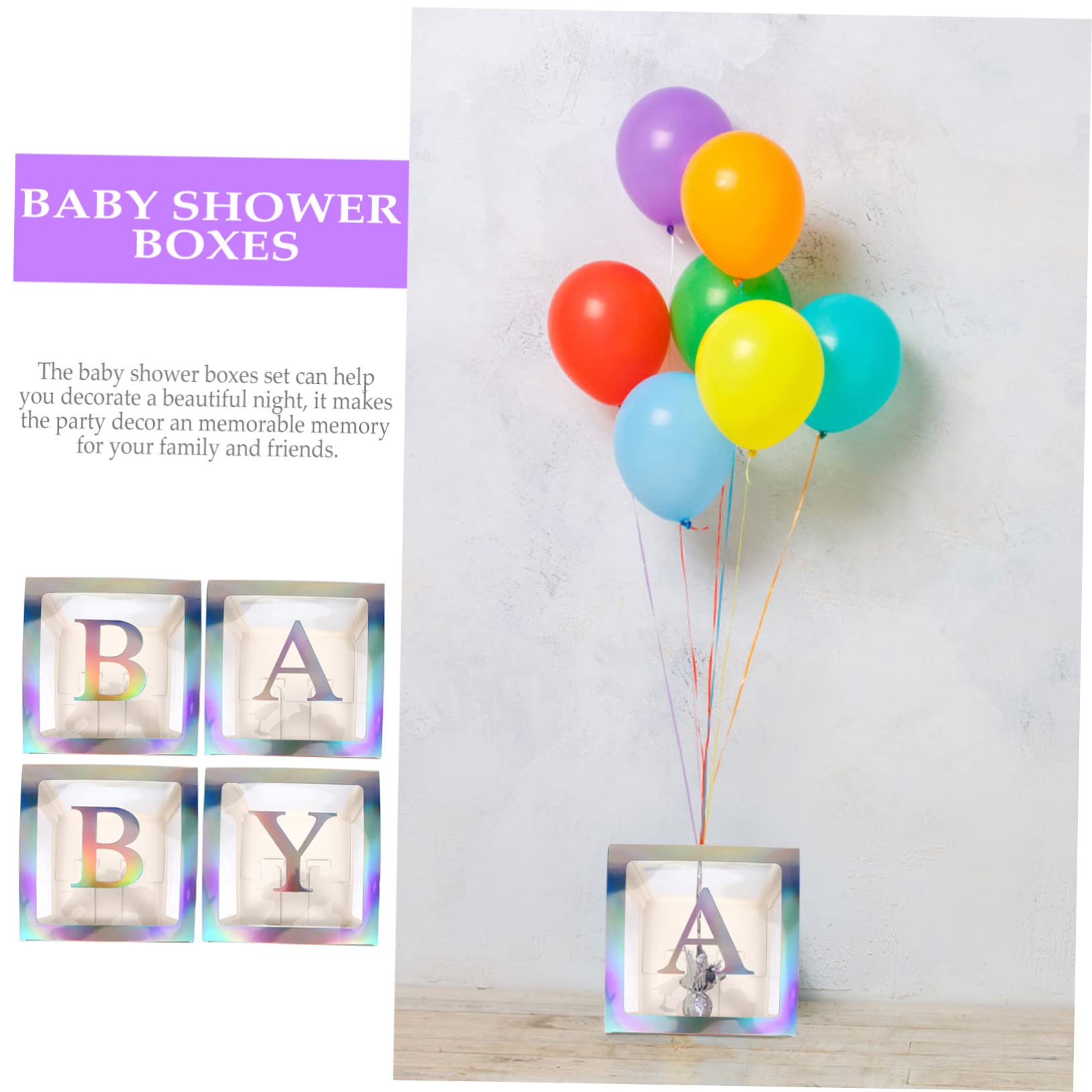 PRETYZOOM Silberne Quadratische Babyparty Kasten aus Papier mit Buchstaben Partydekoration für Gender Reveal Party und Kindergeburtstag