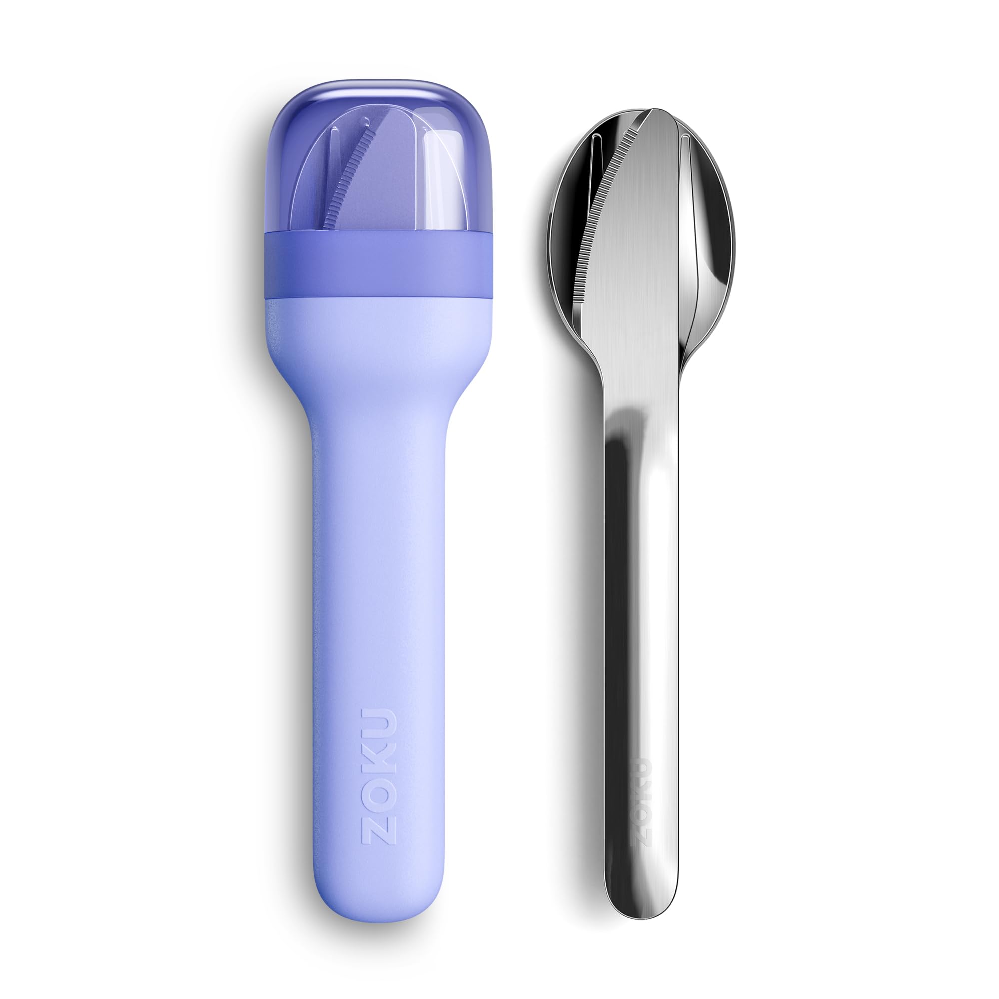 ZOKU Pocket Utensil Set, Blue - Stainless Steel Fork, Knife, and Spoon Nest in Case - Portable Design for Travel, School, Work, Picnics, Camping and
