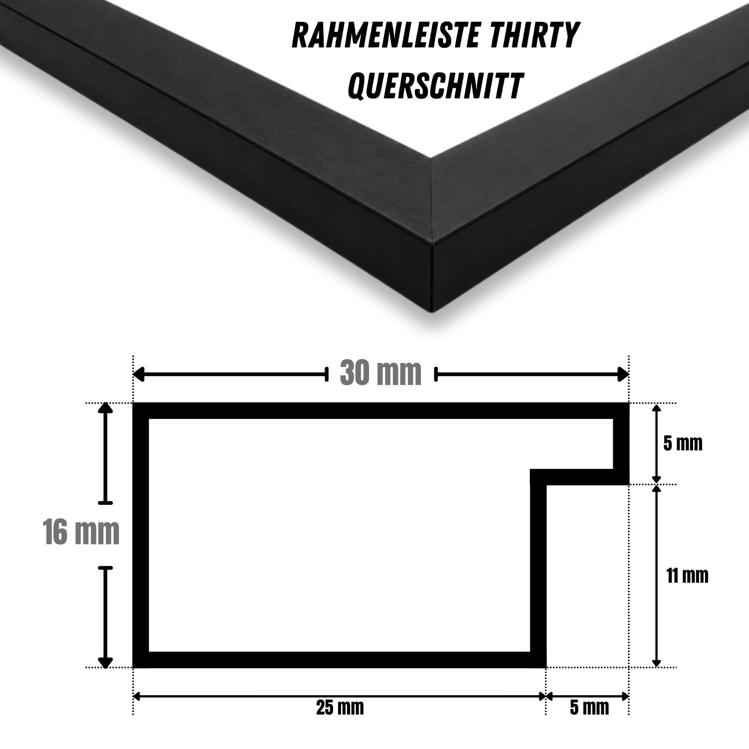 Online-GalleryKing OGK Thirty Wandspiegel 70x125 cm mit Rahmen Schwarz Matt - Echtglas Spiegel verzerrungsfrei mit 30 mm breitem MDF Holzrahmen, handgefertigt in Deutschland