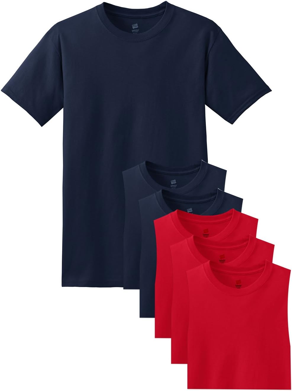 Hanes Men's Classics 6 Pack Crew Neck Tee - Navy/Red - M