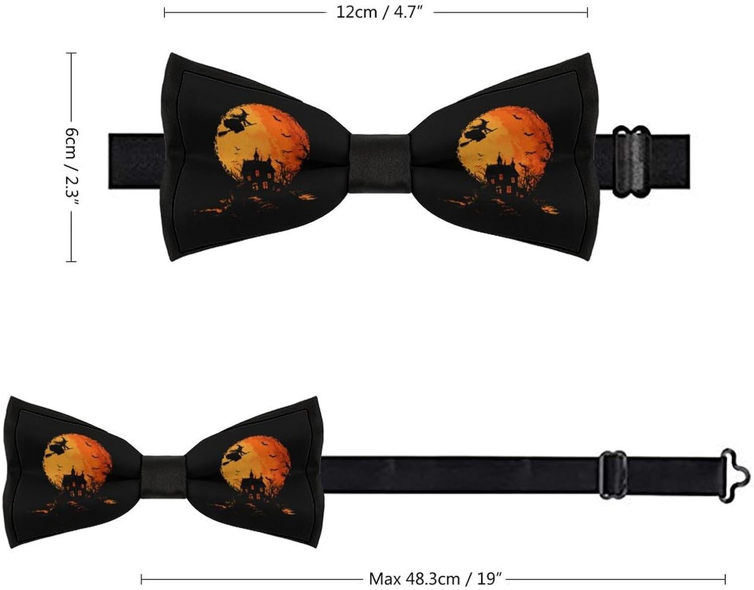 Happy Halloween Witch Bow Ties for Men Fun Printed Pre Tied Adjustable Bowtie for Party Wedding