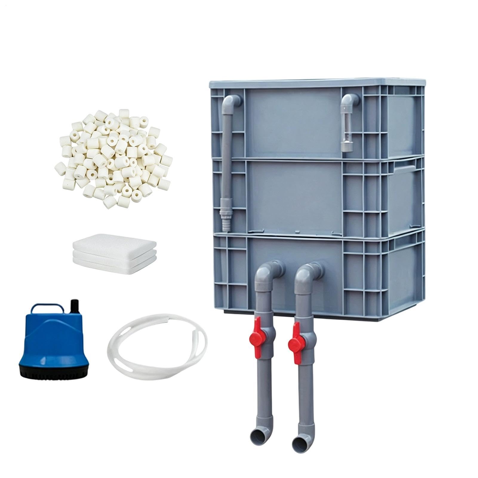 Generisch Fischbeckenfilter für Aquarien 3-stufiger robuster geräuscharmer | Fisch Aquarium Becken Pumpen Filter Set Geeignet Für Süß- Und Salzwasser, Gartenteiche, Außenbereiche, Höfe, Haus