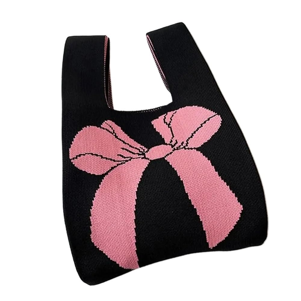 Bolsos de moda para mujer, con forma de lazo, informales, de punto, para ir de compras, hechos a mano, casual, bolsa de almacenamiento para niñas