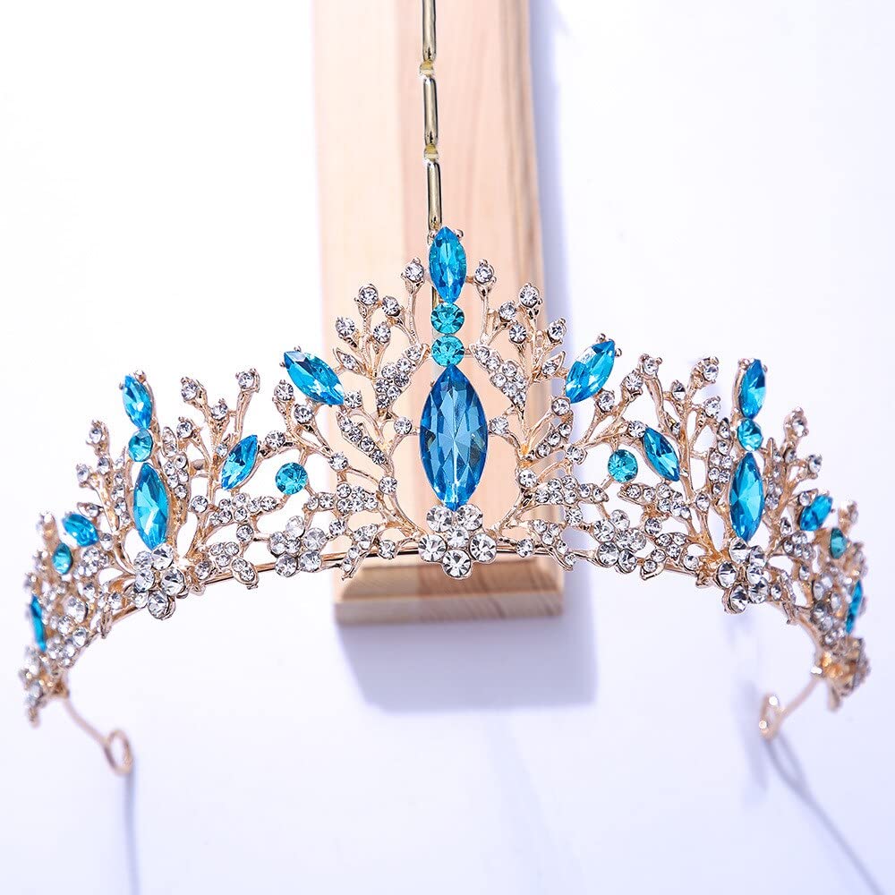 Tiaras y Coronas para Mujer, Lujosa y Elegante Tiara Coreana con Diamantes de imitación para Bodas, Fiestas, Novias, Coronas de Cristal, Accesorios para el Cabello, Joyas.Clear,Gold,Sky Blue