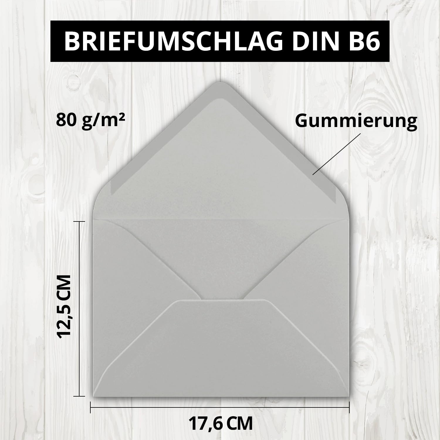 Neuser koperty na listy o gramaturze 80 g/m² w jasnych kolorach, format B6, wymiary 175 x 125 mm, 250 Umschläge jasnoszare