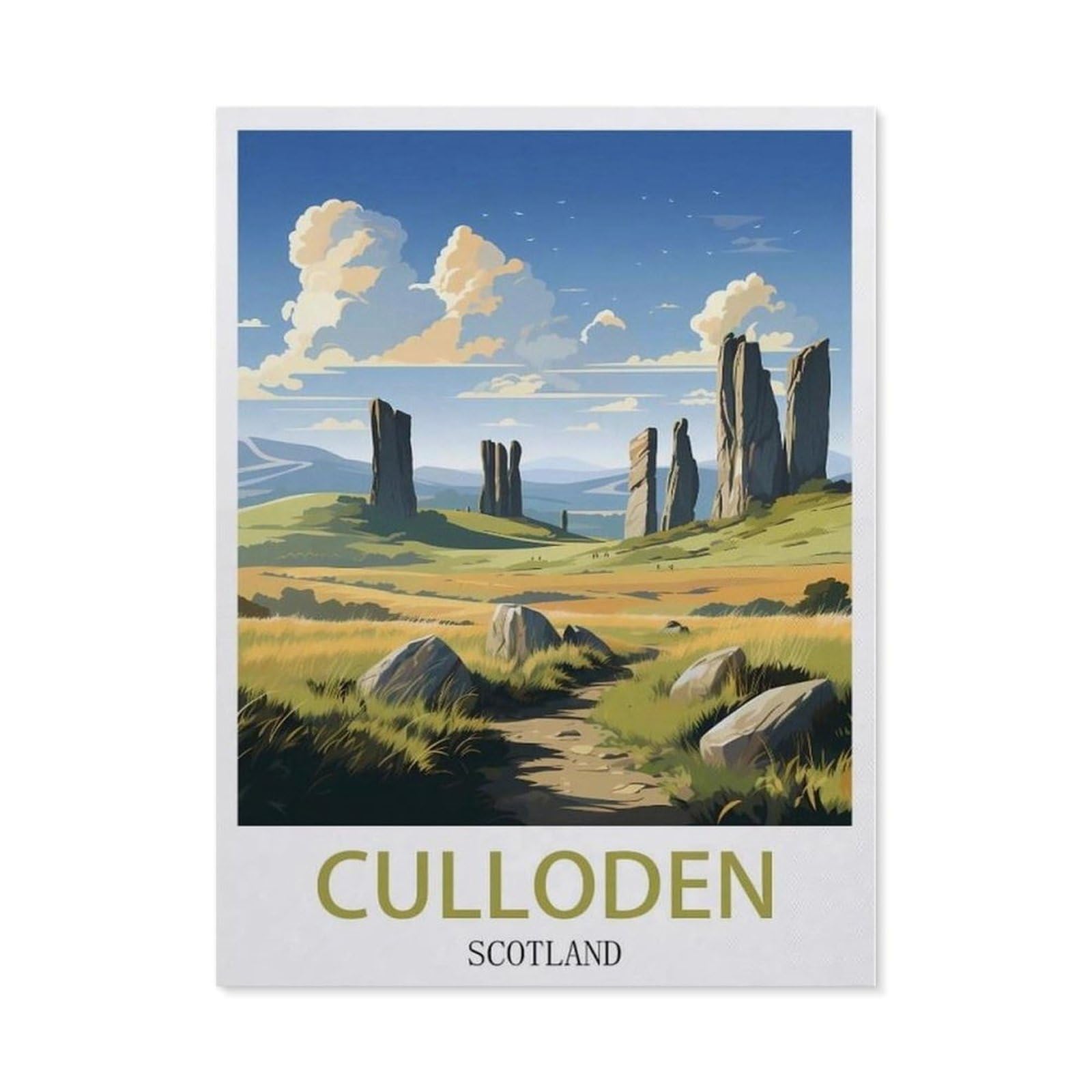 Beayodkp （50 X 60 Cm/19.68 X 23.62 Inches） 5D Diamond Painting，Culloden Scotland Vintage Travel Poster，Diamond Embroidery Cross Stitch-Cf59