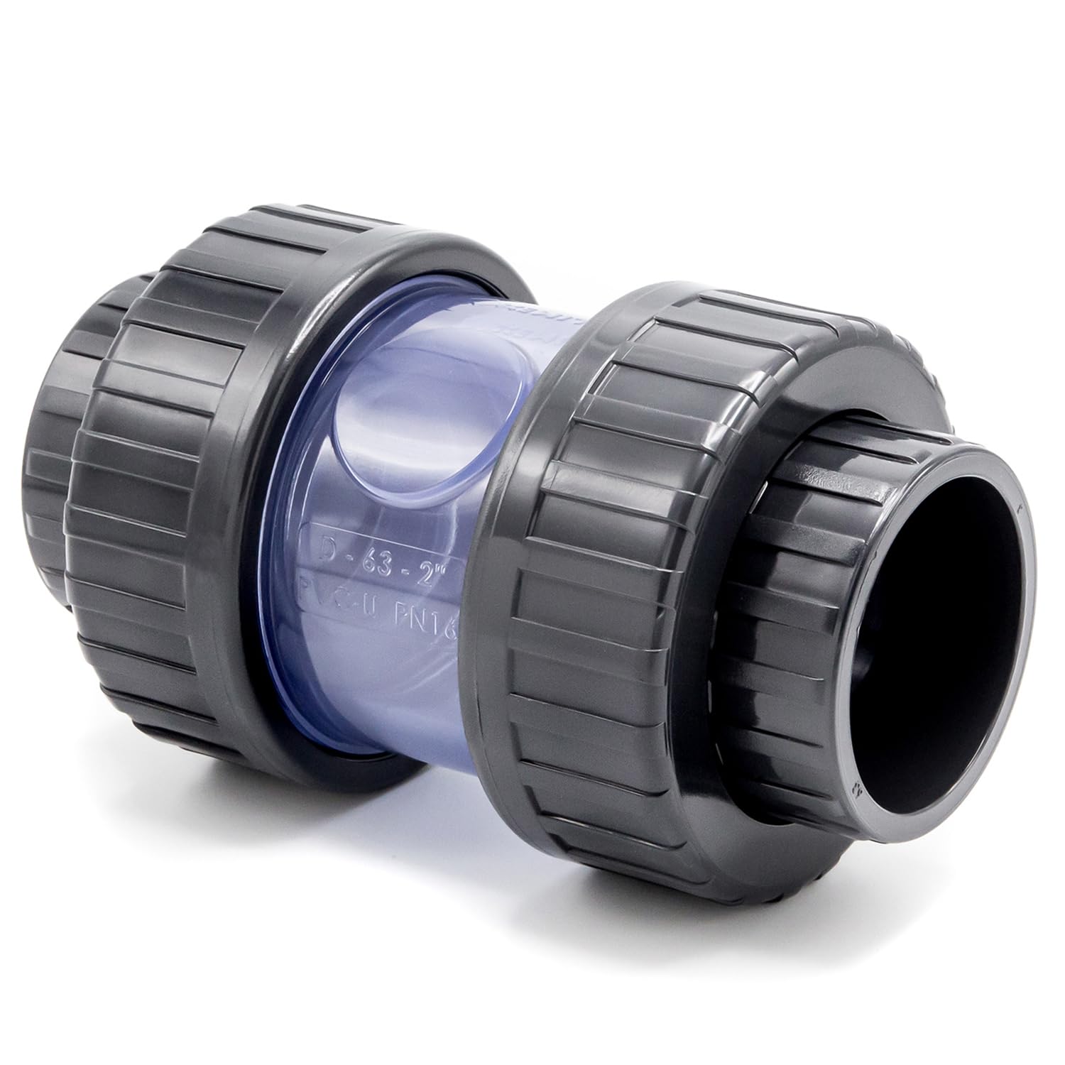 Manicotto PVC trasparente Ø 63 mm PN16 - bm326 | Raccordo PVC con spia visiva, doppio incollaggio per piscine, impianti tecnici e irrigazione.