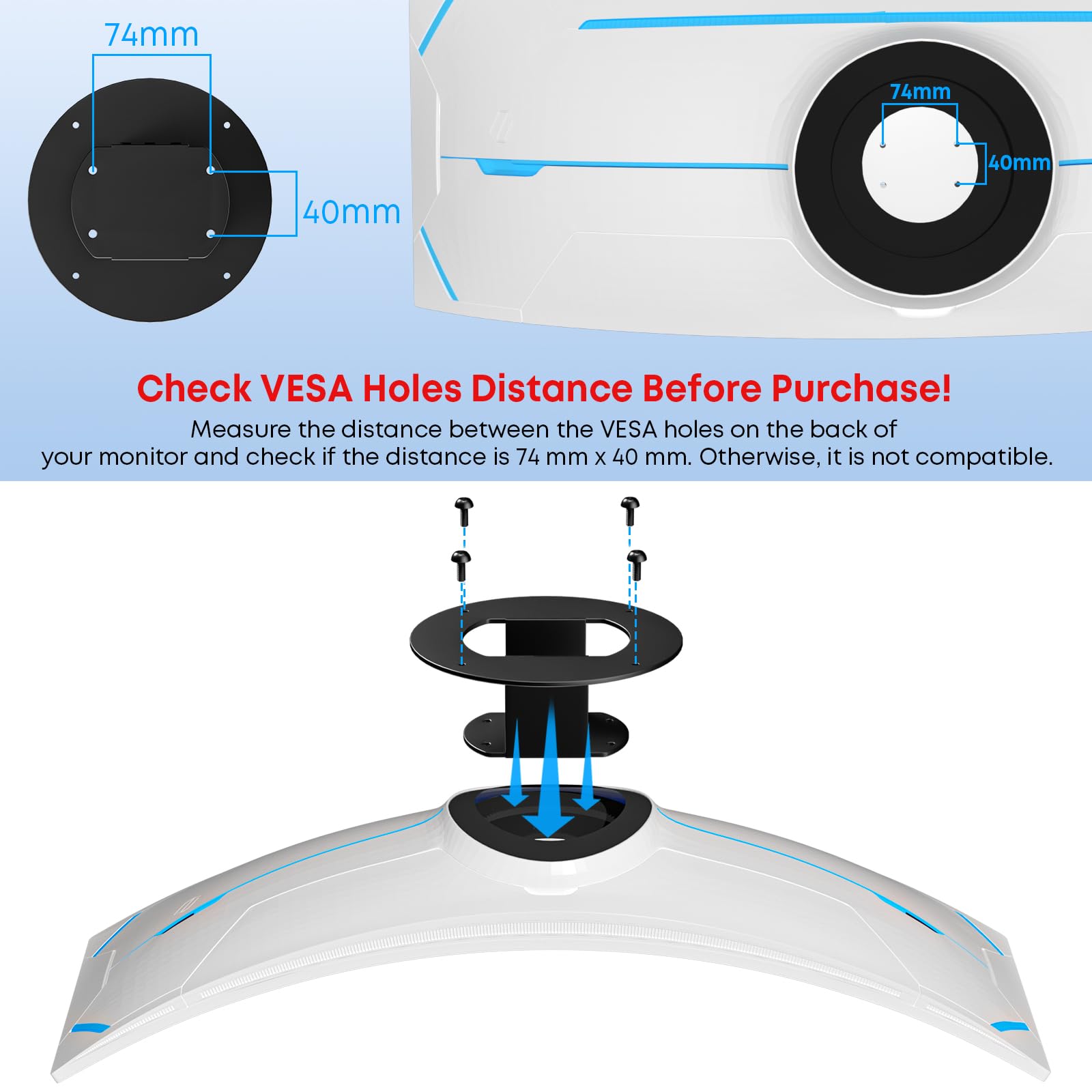 PUTORSEN Montior Supporto per piastra adattatore VESA compatibile con Samsung Odyssey G9, Neo G9, CRG9, CHG9, CHG90, VESA 100x100, nero