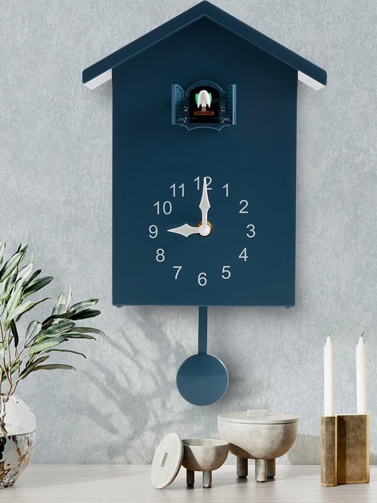 US Cuckoo Clock Plastic Cuckoo Wall Clock with Bird Tweeting Sound Hanging Bird Clock Battery Operated Cuckoo Clock White Minimalist Cuckoo Clock Decorative Wall Clock for Home Living Room(grey)