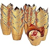 Gold Tulip Cupcake Liners, Foil Muffin Baking Cups (3.35 x 3.5 In, 100 Pack)