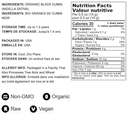 Organic Black Cumin Powder, 1 Pound – Ground Nigella Sativa Seeds, Non-Gmo, Pure, Raw, Kosher, Vegan, Non-Irradiated. Bulk Kalonji Spice. Great For Smoothies, Salads, Cooking And Bread Baking #TOP3