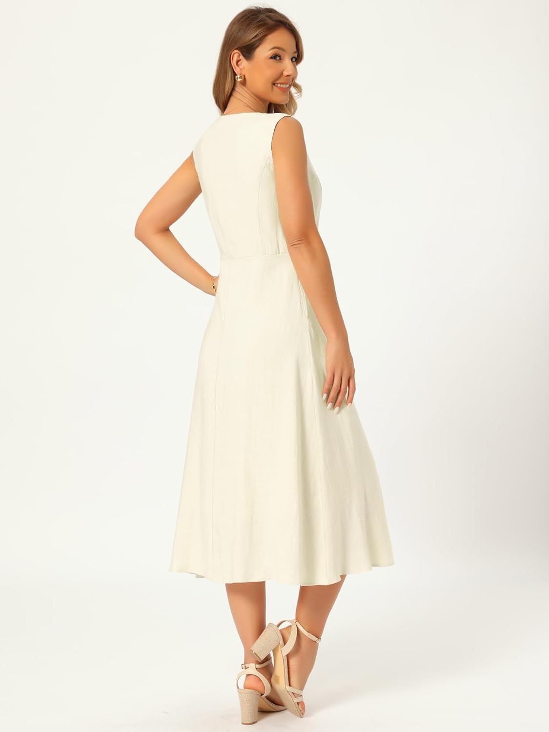 Seta T Women's Linen Casual Dress Summer Sleeveless V Neck Sundress Casual A-line Flowy Tank Midi Dresses with Pocket - Image 6