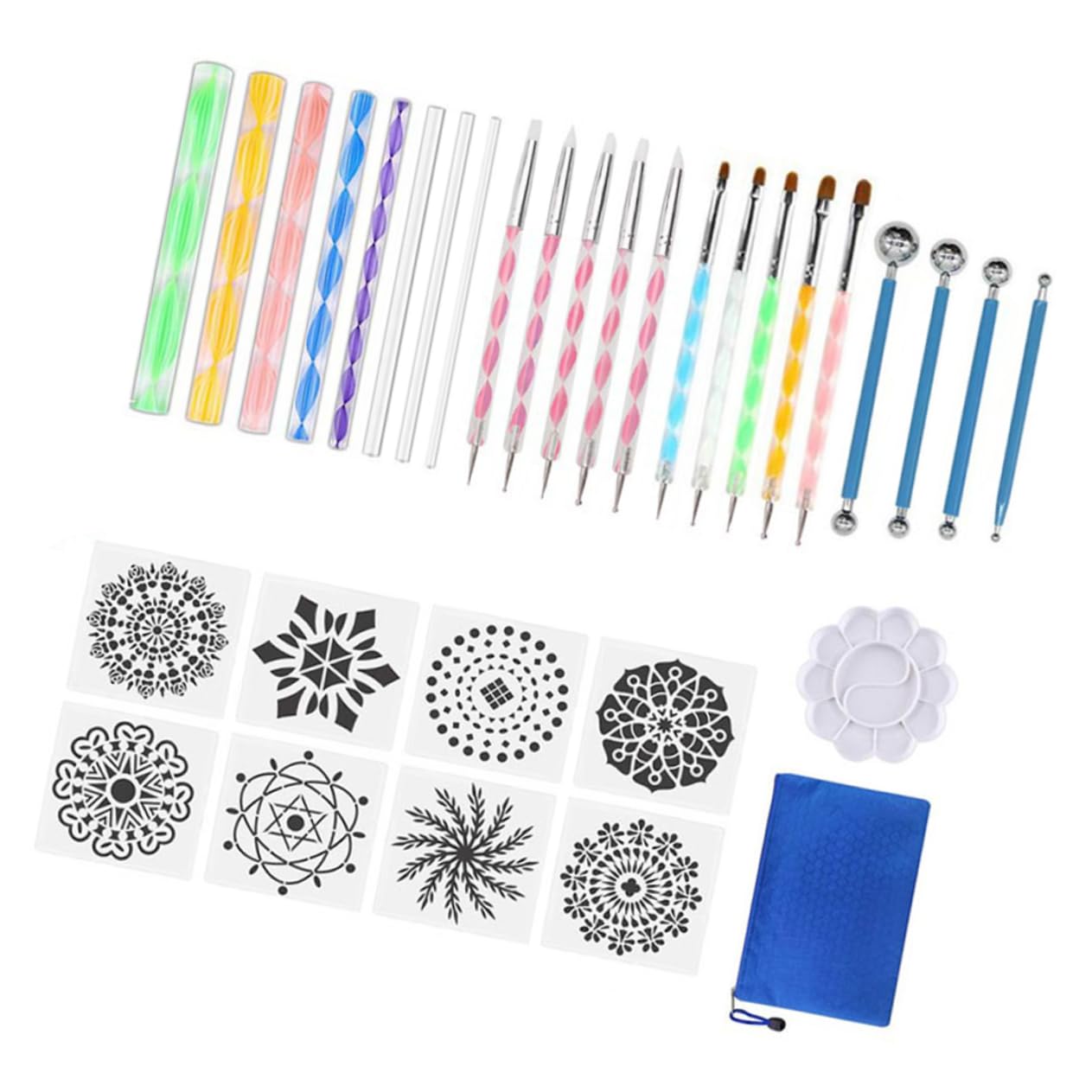 TEHAUX Strumenti per Pittura Mandala Kit di Pennelli in Ceramica Modelli di Pietre per Pittura Fai da Te Strumenti per Punteggiare in Argilla Accessori per Dipingere su Rocce Carta Pietra