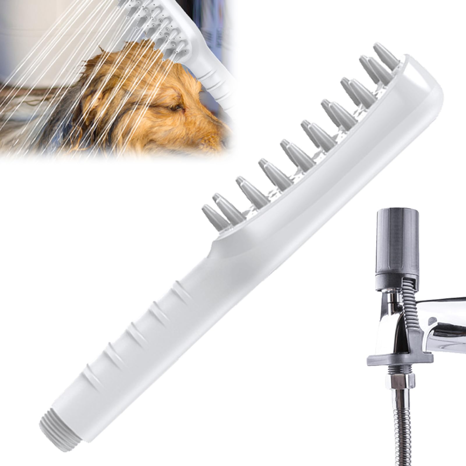 Cabezal de ducha para perros con 3 tipos de chorro, cabezal de ducha para perros con cerdas de silicona para un cuidado eficaz del pelaje, cabezal de ducha para soporte de baño de mascotas, adecuado