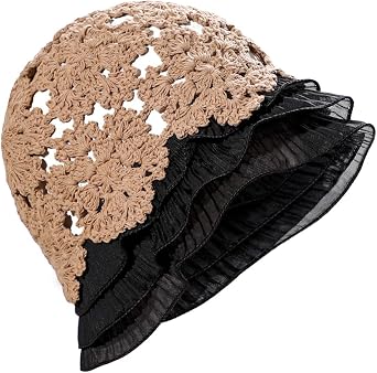 Crochet Bucket Hat for Women Handmade Knit Hats Summer Floral Skull Cap Beanie Hat Knit Bucket Hats for Women