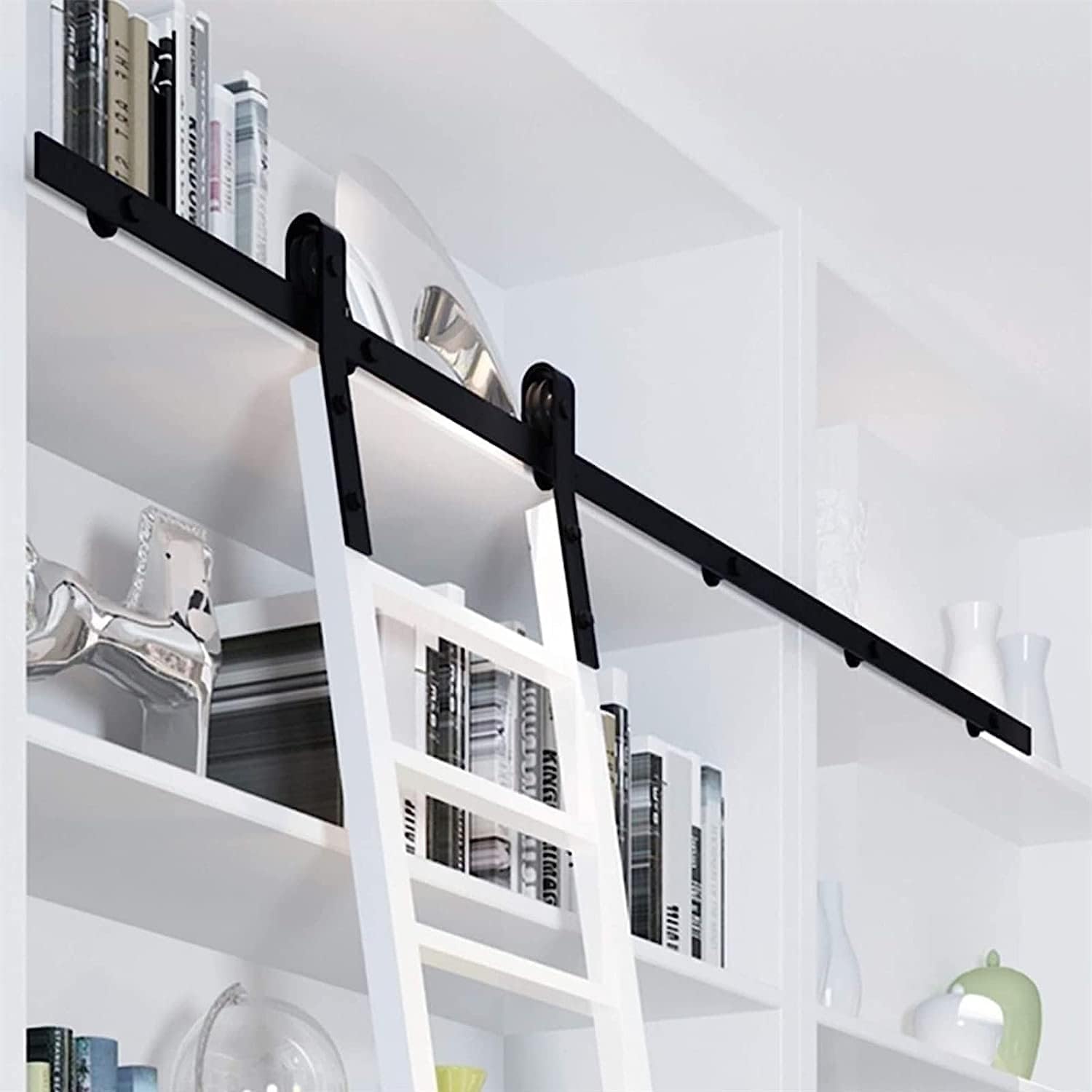 Rolling Ladder Hardware Library - Sliding Barn Door Hardware Kit,Rolling Ladder Hardware Library Sliding Ladder Hardware Kit,Mobile Ladder Track for Library/Loft/Home/I,Black-300Cm