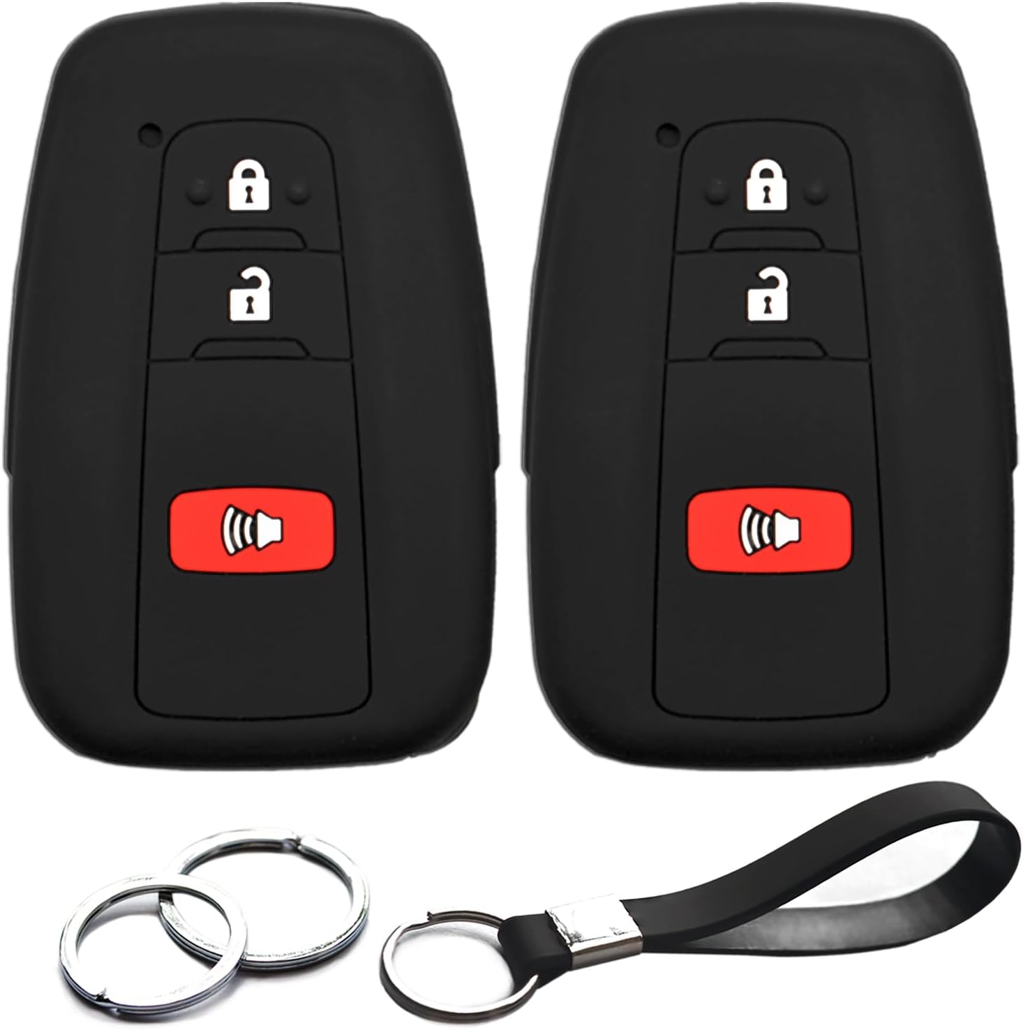 2pcs Compatible with Toyota RAV4 4Runner C-HR Corolla Highlander Prius C V Prime AWD-e HYQ14FBC Smart 3 Buttons Black Key Fob Cover Case Key Chain Protector Keyless Remote Holder