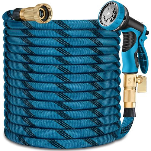 75ft Garden Hose - 2026 Ultra Lightweight Water Hoses w/10 Function Spray Nozzle and 3/4" Brass Fittings- Durable, & Flexible Water Pipe for Yard, Lawn, Outdoor & Gardening(Blue Black)