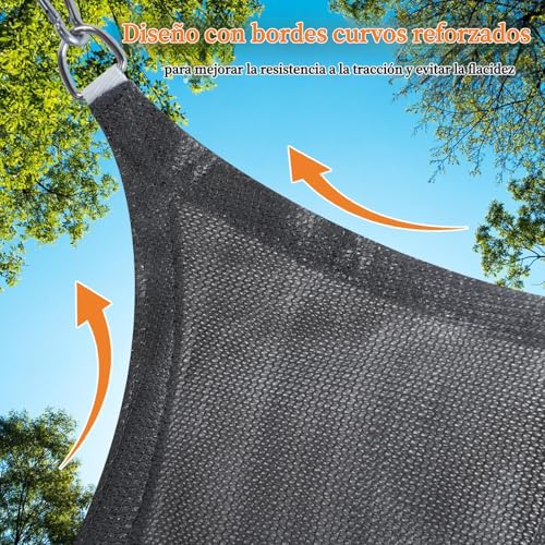Vela de sombra con 98% protección UV toldo vela rectangular color gris 6
