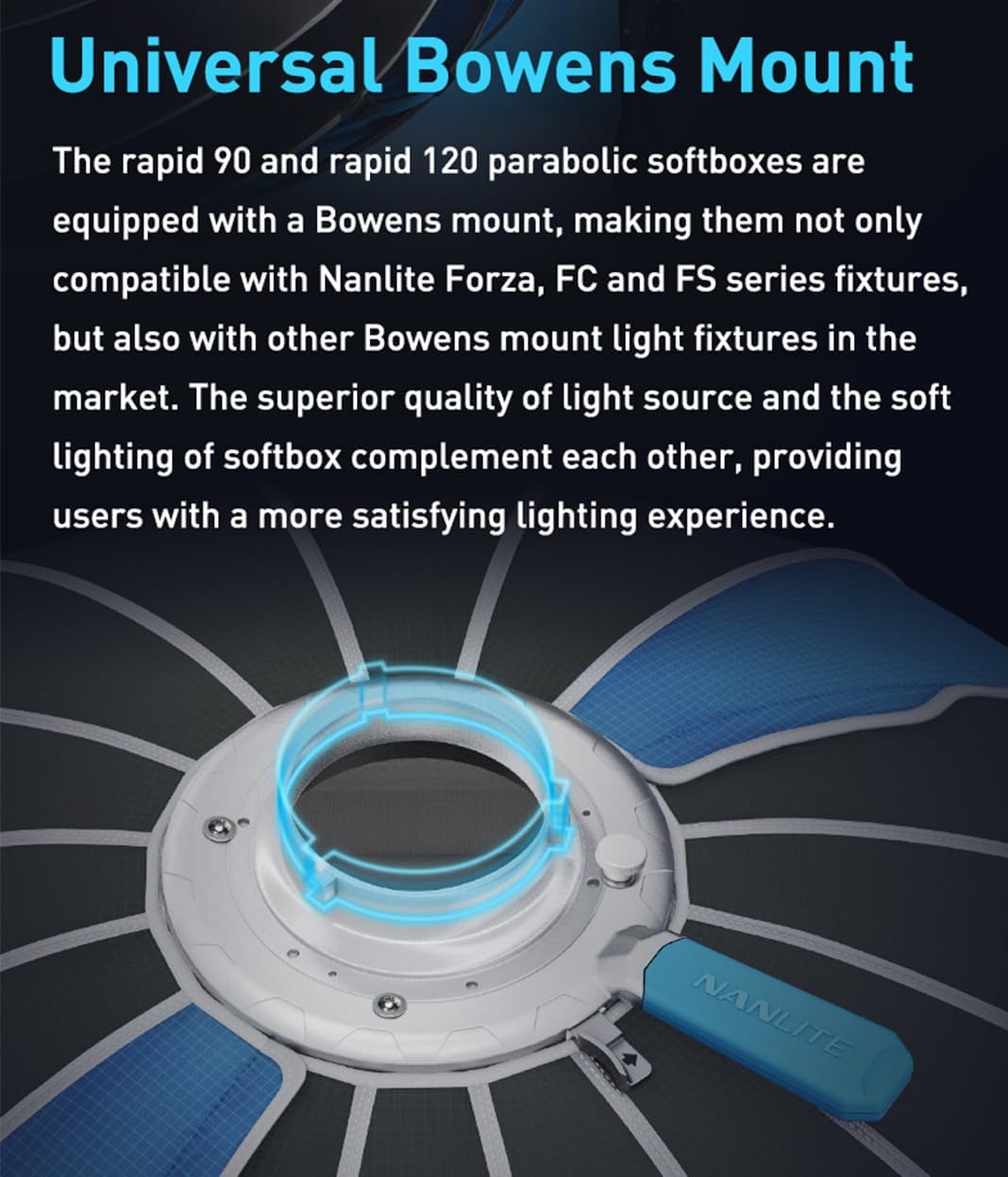 Nanlite SB-RP120 47.24 Inches / 120CM Deep Mouth Quick Release Softbox - Nanlite Patented Rapid Fast Locking Chuck, High Efficiency Soft Light, Adapted to Bowens Bayonet Fixtures