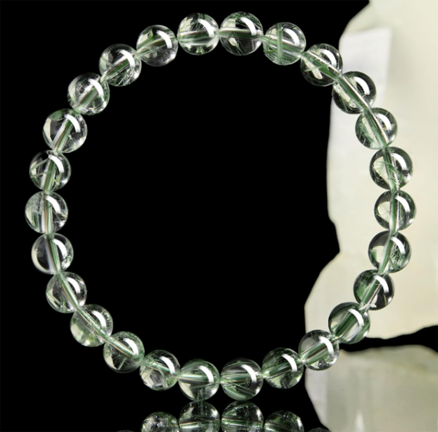 Pulsera elástica de cristal, brazalete de cuarzo rutilado verde natural