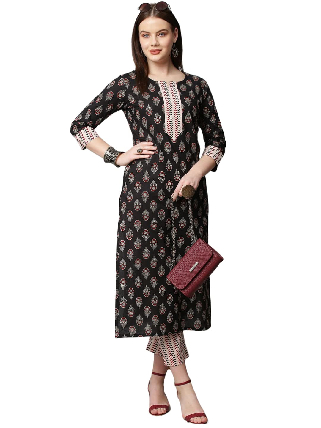 ANNI DESIGNERWomen's Cotton Blend Traditional Straight Printed Kurta and Pant Set (Mikaa)