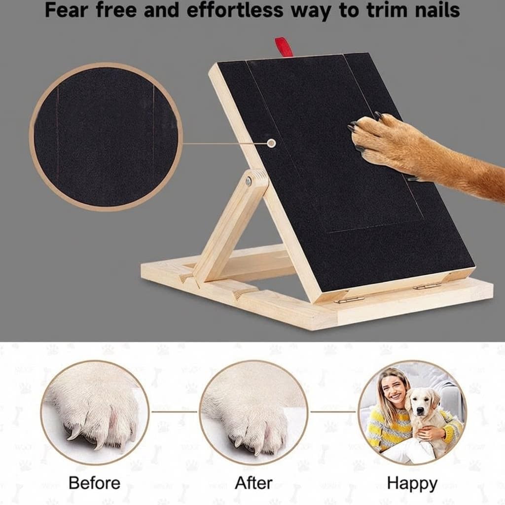 Tagliere per unghie 2 in 1 in legno massello con cassetto retrattile per cani, robusto giocattolo da masticare