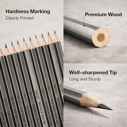 Miniatura 10 de Walfront Juego de lápices de dibujo profesionales de 24 piezas de 9H a 14B, lápices de dibujo de grafito para artistas, principiantes, lápices de