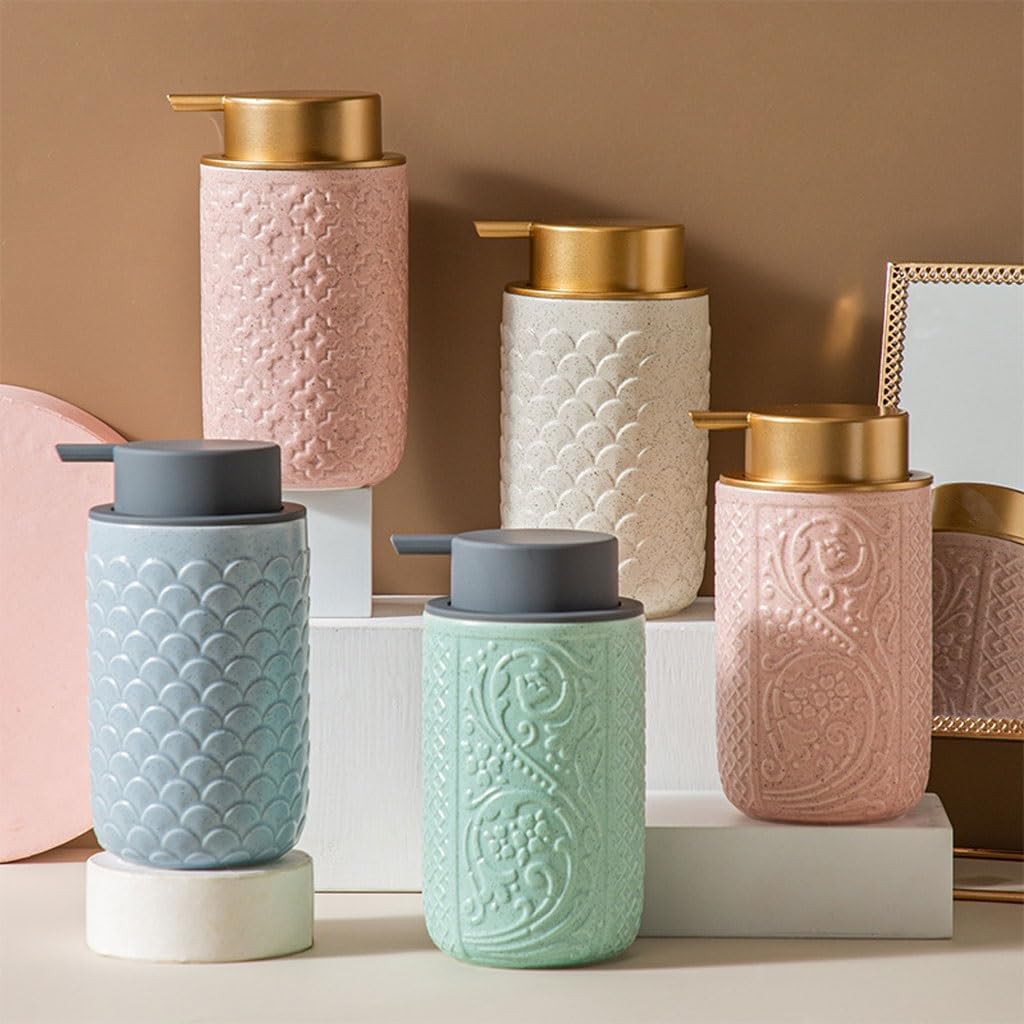 Kitchen Soap Dispenser Small Soap Dispenser for Bathroom and Kitchen Modern Striped Style Hand Soap Shower Gel Dispenser with Pump Bathroom Soap Dispenser(B)