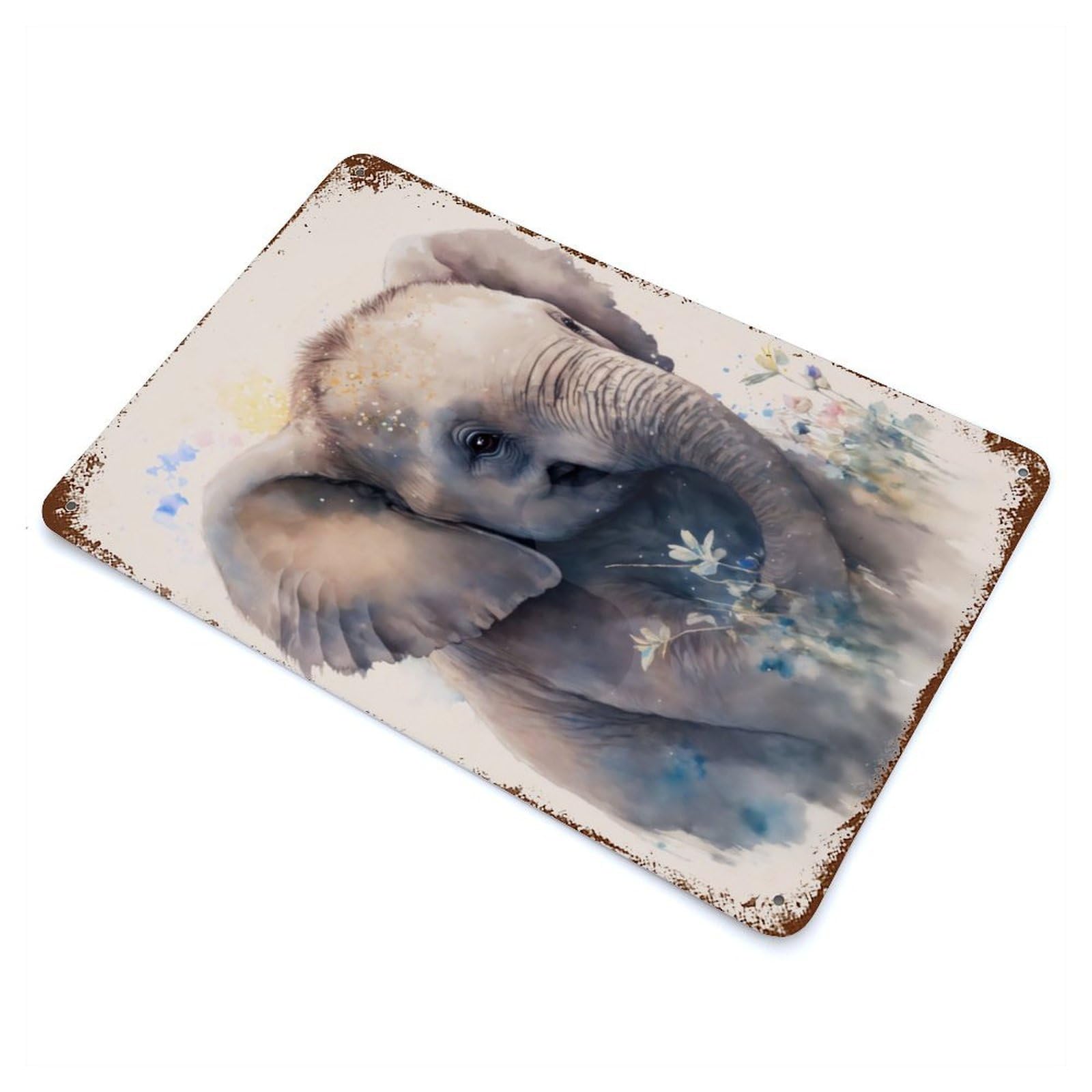 Cute Elephant Baby Weathered Tin Sign 11.8"x7.9", Retro Wall Decor for Pub, Kitchen And Man Cave Decor
