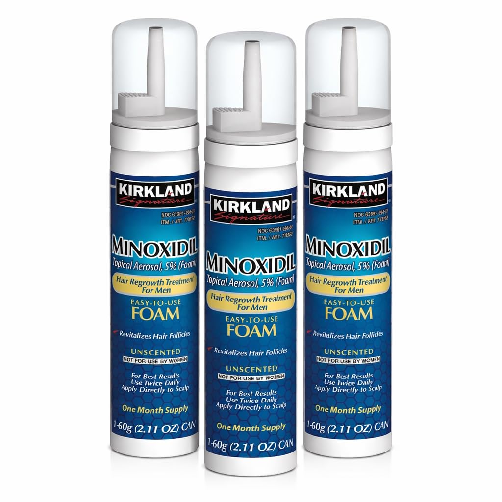 NEW - Kirkland Minoxidil for MEN Hair Growth Treatment Unscented 3 Month Supply Topical Aerosol 5% (Foam), (Compare to Men's Rogaine's Active Ingredient)