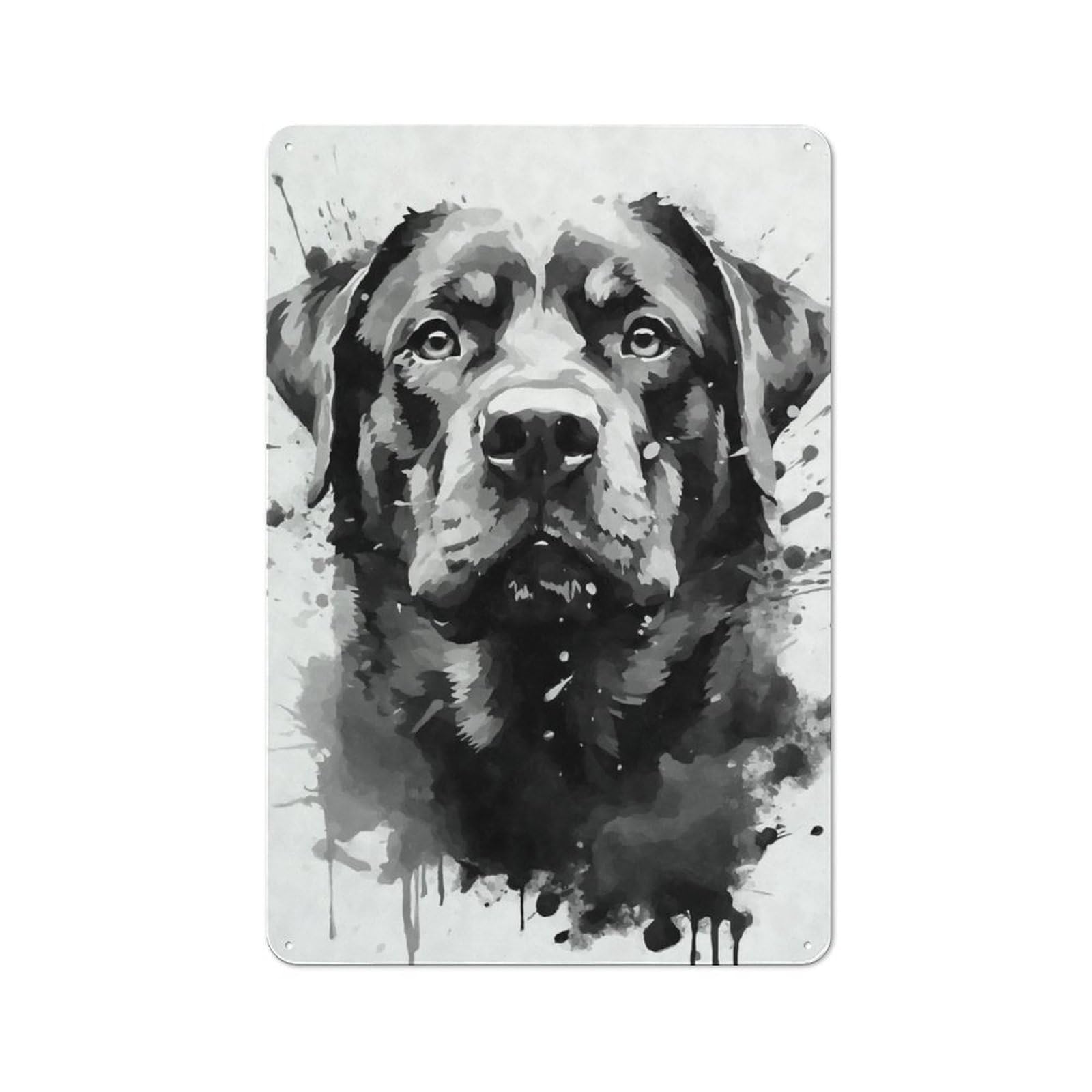 Junmoney Rottweiler Black Portrait Clean Industrial Metal Wall Decor 30X20cm, Industrial Metal Sign For Workspace, Cafe, Hallway Or Garage