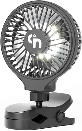 WiHoo Ventilador de cochecito de 5200 mAh con luces LED, ventilador portátil para asiento de automóvil, ventilador de cochecito de bebé con trípode