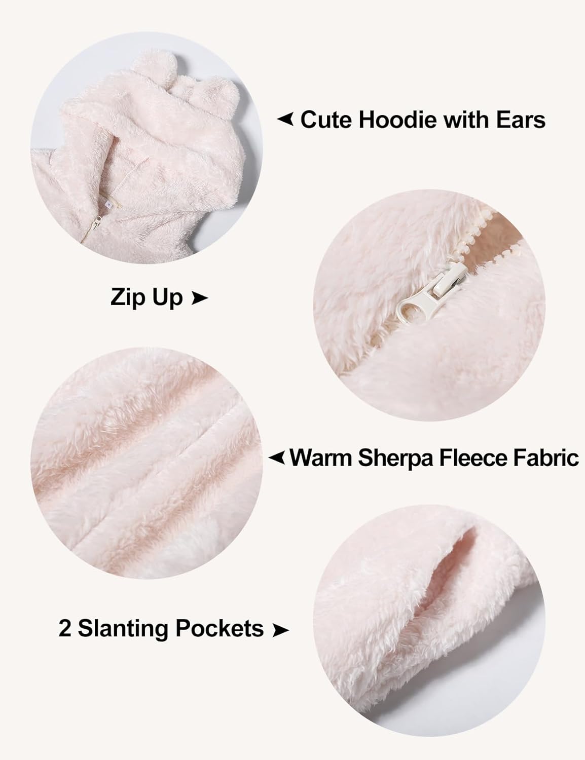 Kissonic Women's Onesies Pajamas Sherpa Fleece One Piece Romper Zipper Cute Hooded Jumpsuit Pajama Loungewear - Image 5