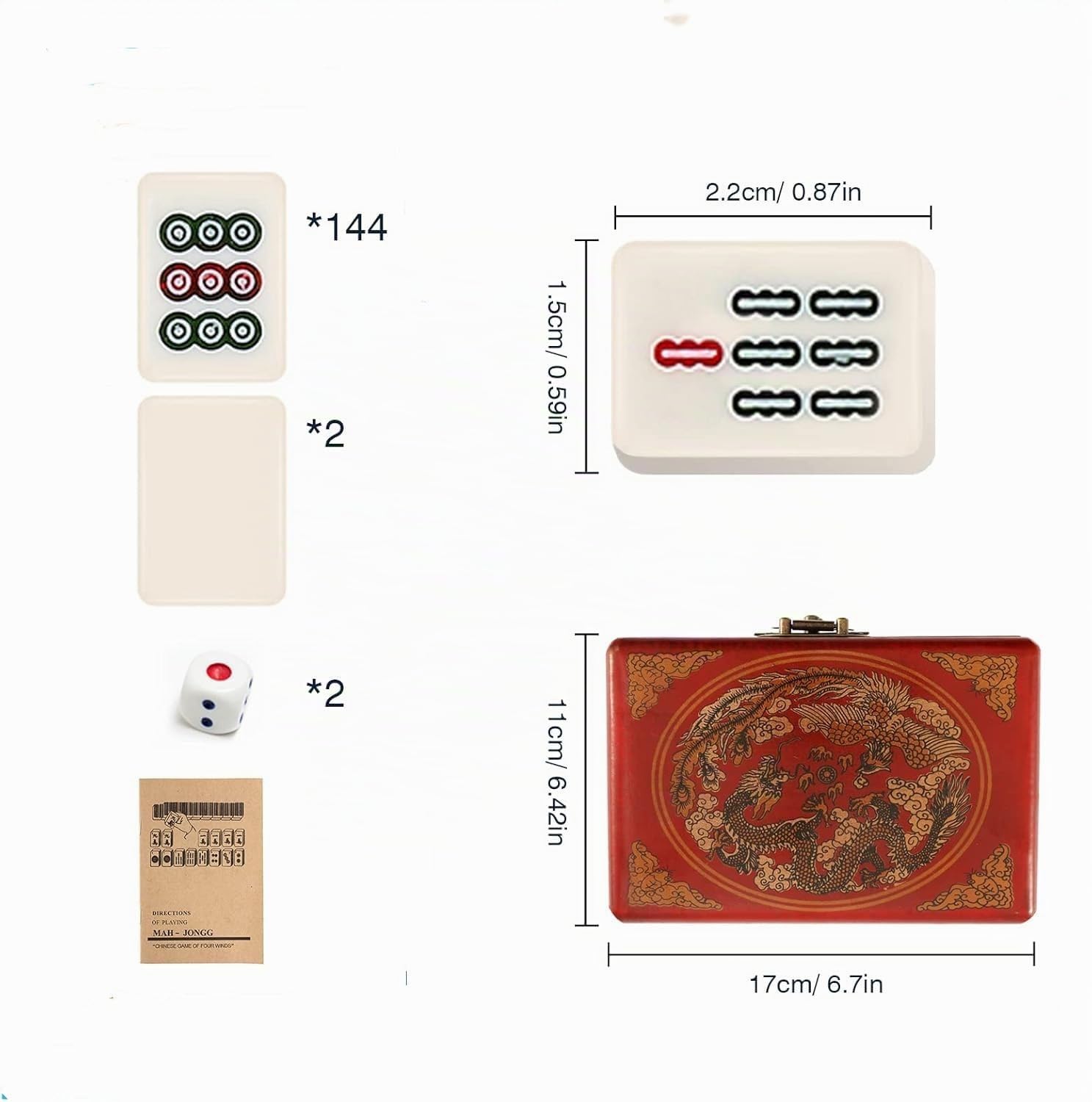 Juego de mahjong chino, con 146 mini azulejos, 2 cubos de estilo chino para viajes, reuniones familiares, fiestas