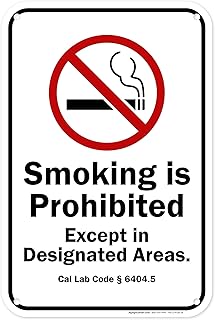 Smoking Is Prohibited Except In Designated Areas California Sign, 12x18 Inches, 55 mil thick HDPS (high density polystyrene), Made in USA by My Sign Center