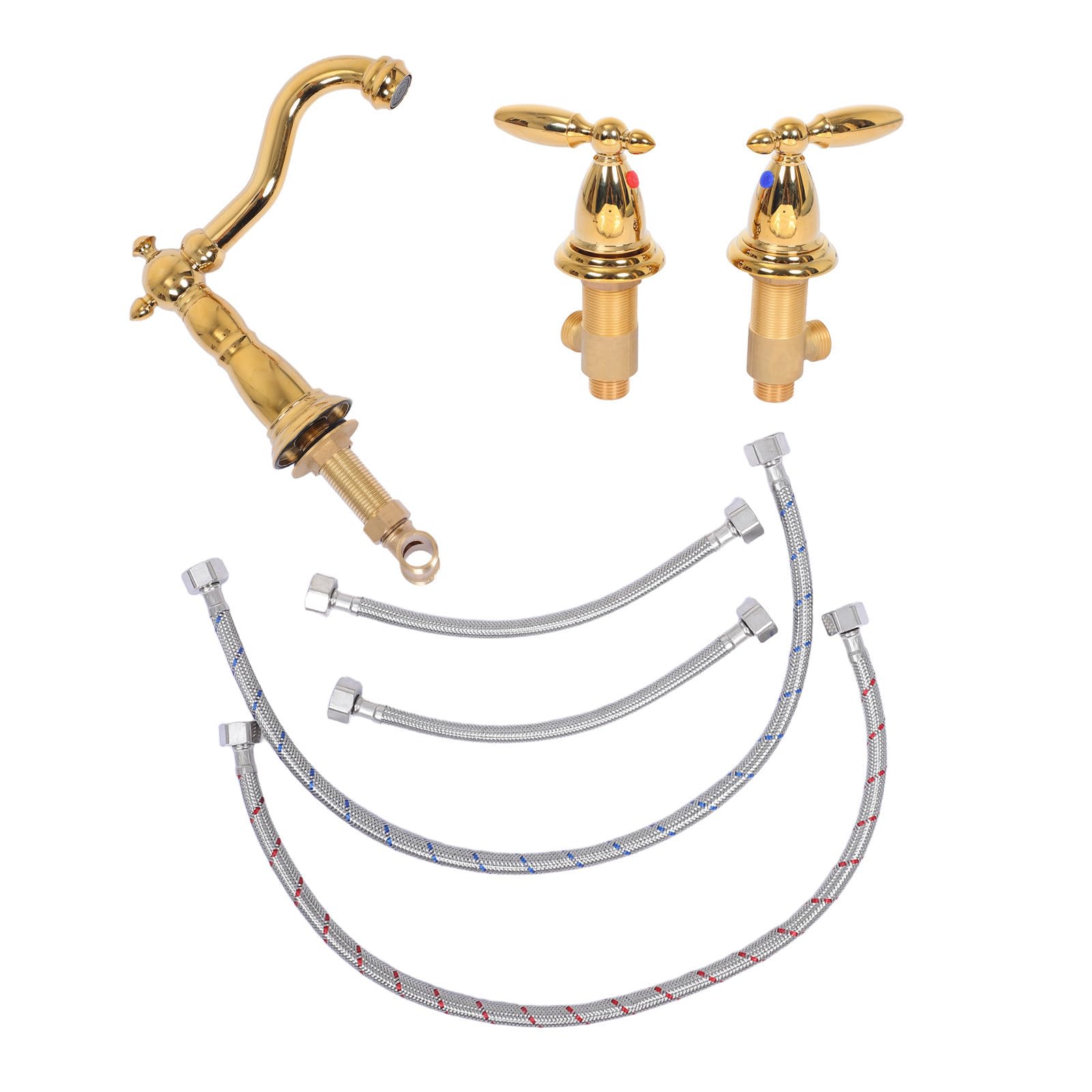 Französischer Retro Wasserhahn aus Kupfer mit 2 Griffen, 3-loch