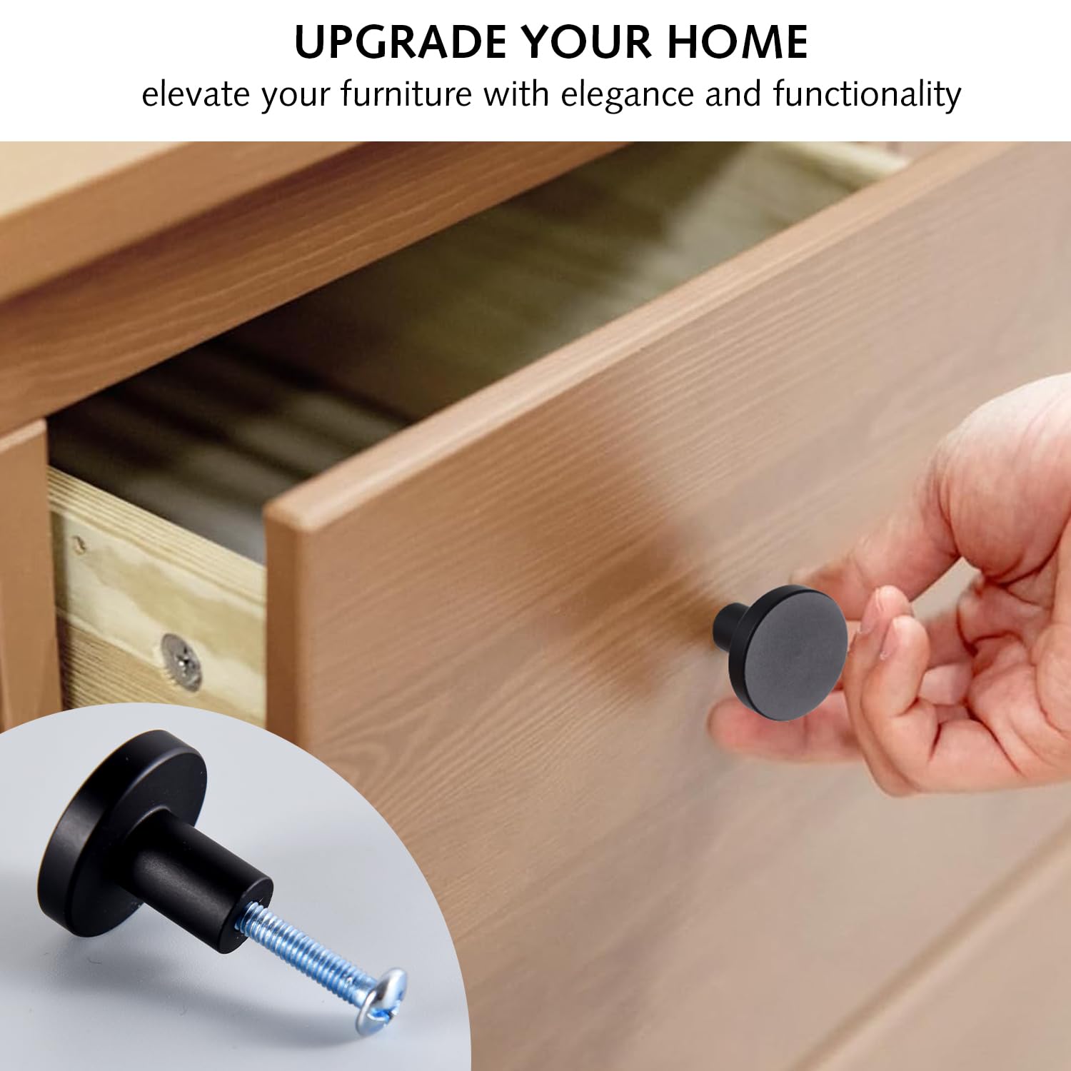 DILUSILK Black Round Cabinet Knobs, 4 Pack, 25mm (Diameter) x 20mm (Height), Aluminum Alloy & Stainless Steel, Modern Style - Image 2