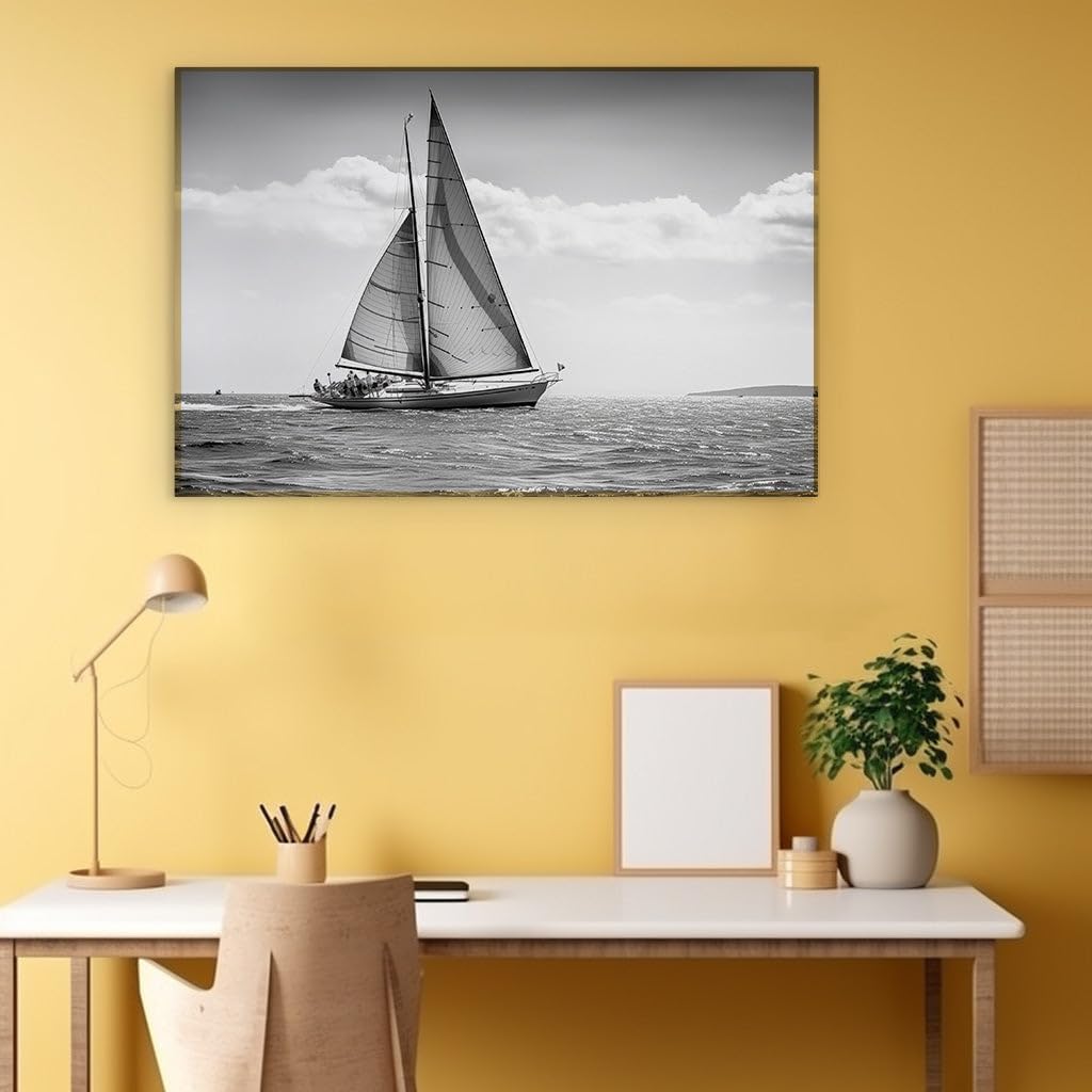 Canvas for Living room. Sailing into the Stormy Adventure Embracing the Thrill Amidst Clouds and Waves, 27 x 18 inch Canvas Wall Art - Ready to Hang