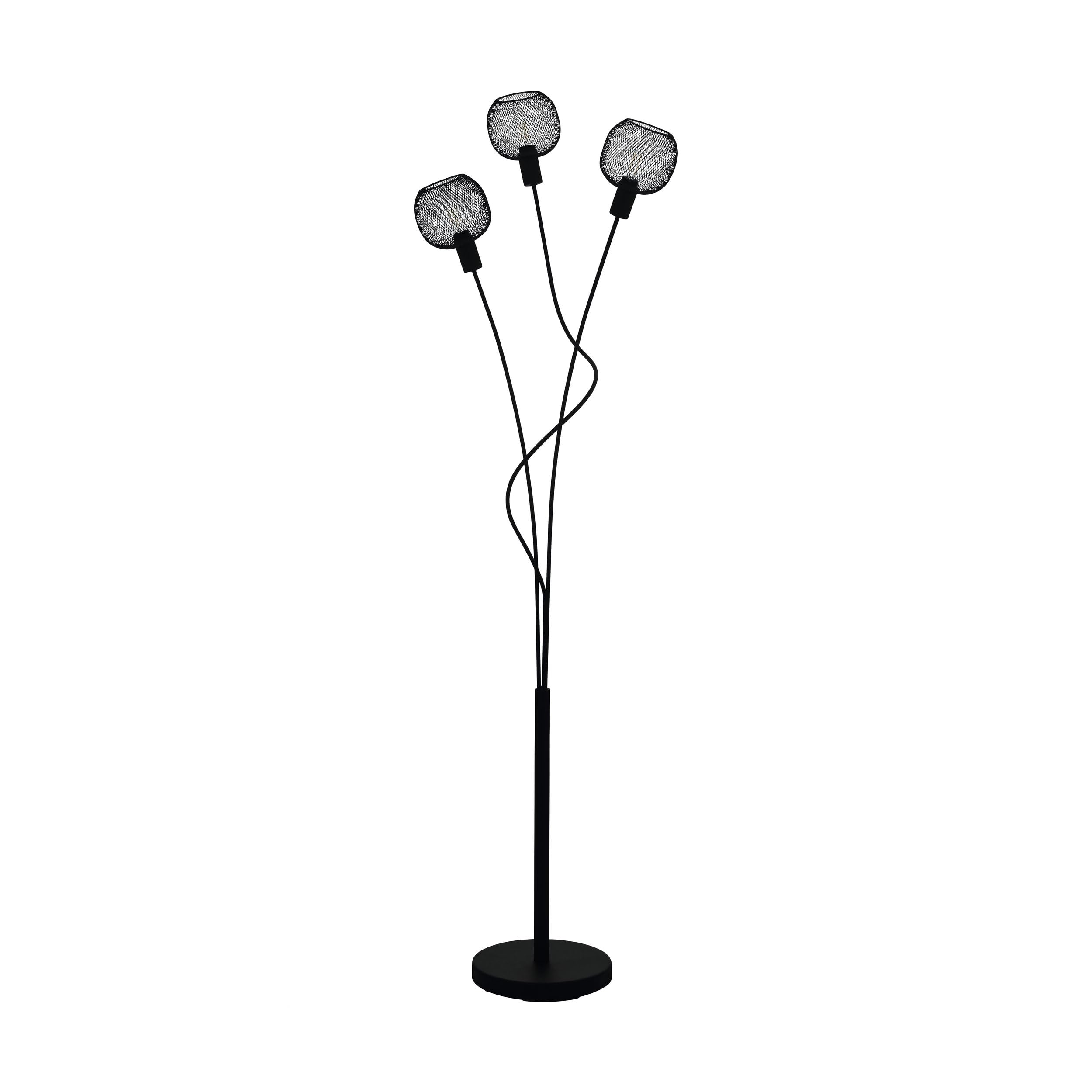 Lámpara de pie Eglo de diseño industrial retro con interruptor de suelo y 3 focos negros.