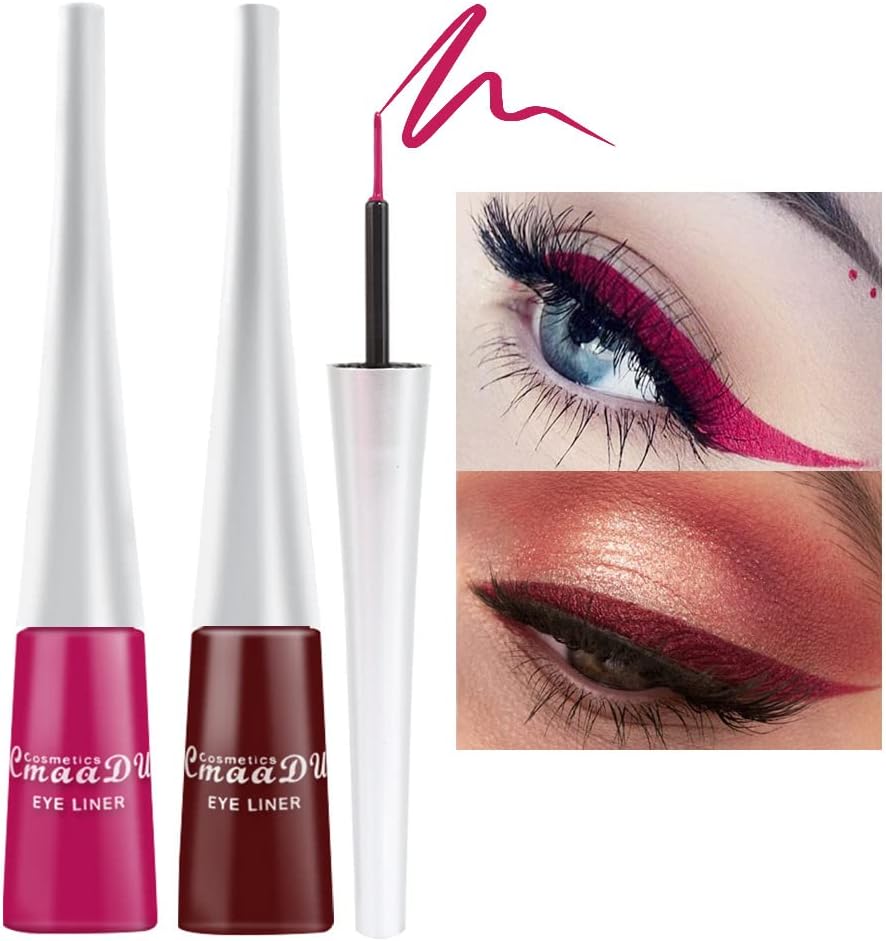 evpct 2Pcs Rose Dark Brown Red Liquid Eyeliner Colorful Set Waterproof Colored Eye Liners for Women Stamps Shapes for Eyes delineadores de colores para ojos delineador de ojos contra el agua 08&17