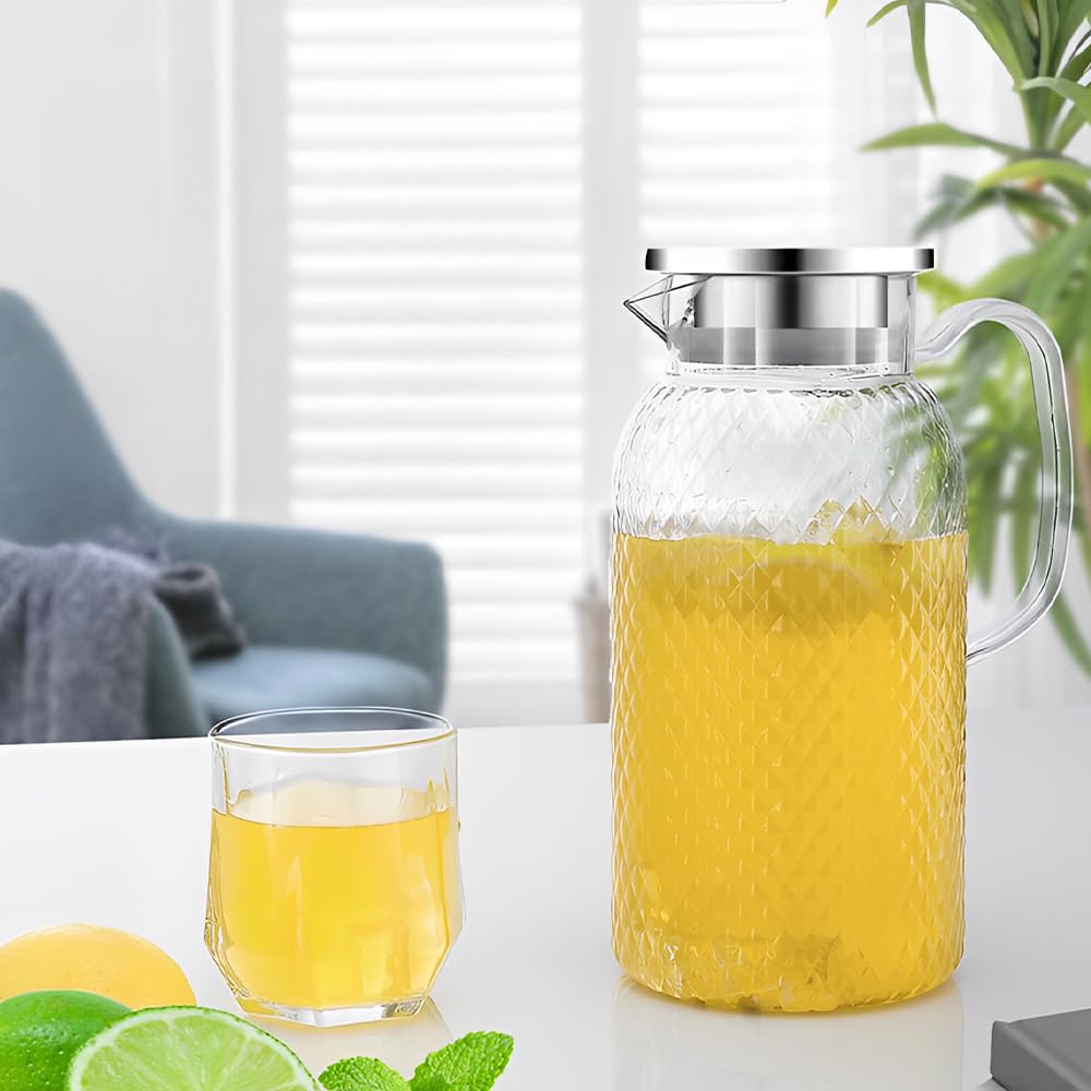 2L Brocca in Acrilico, TIE-DailyNec 2 Pack Brocca per Acqua in Plastica con Coperchio e Manico, Brocca di Succo Trasparente Senza BPA per Limonata, Latte, tè, Include 1 Pennello a Manico Lungo