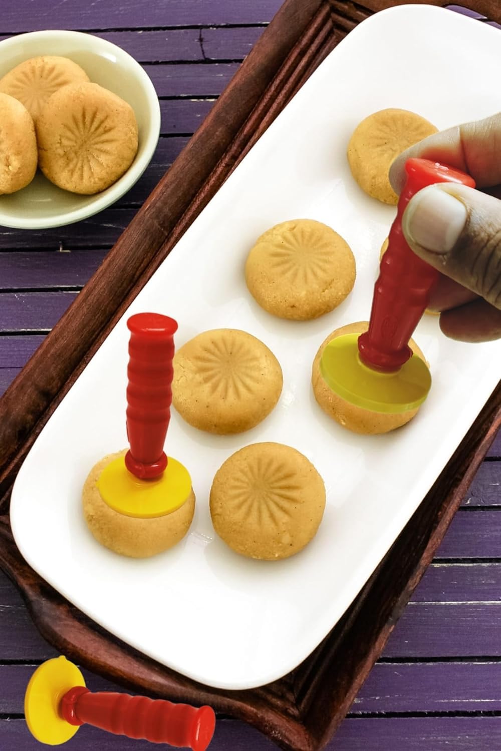 APOLLINE INDIA® 1.5 Inch Peda Sweet Stamping 10 Design Combo - Big, Multicolor, Round Design Manual Mava Mold 4